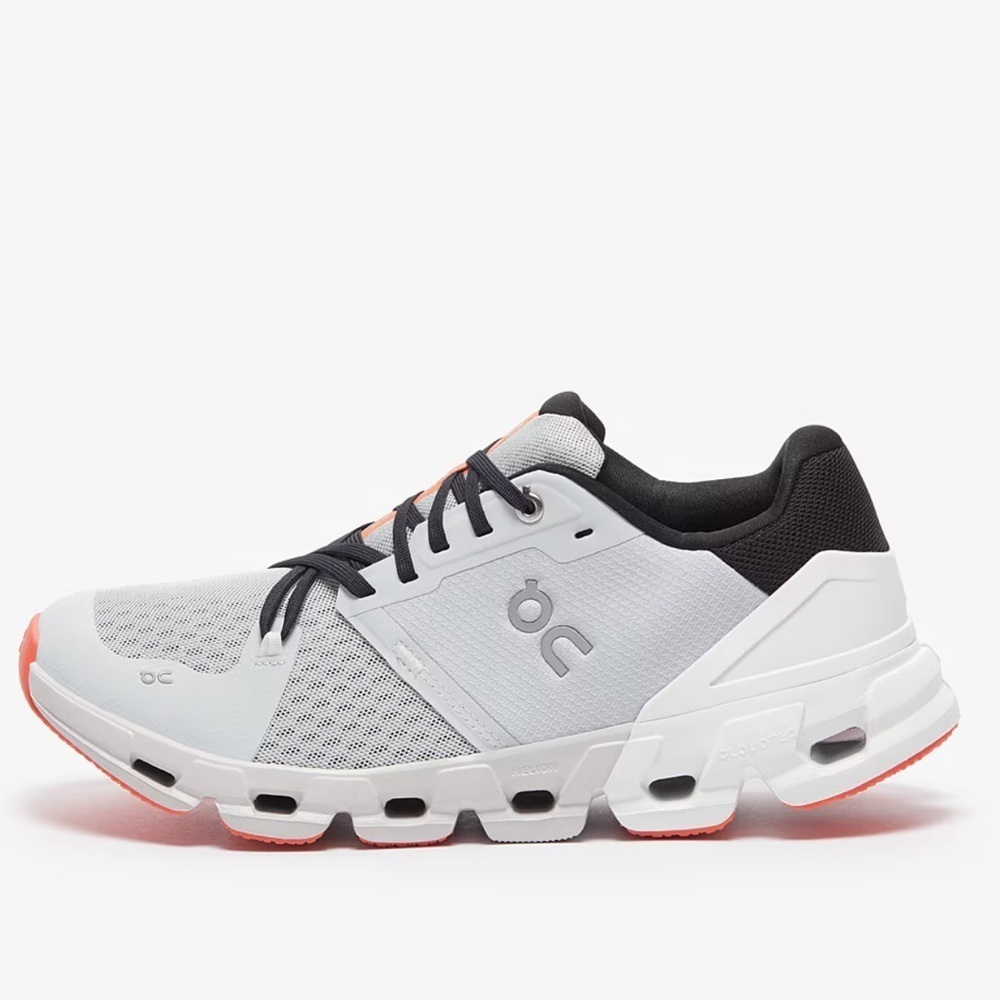 On Running Cloudflyer 4 Black and White Sneakers with Orange Accents-Size 11